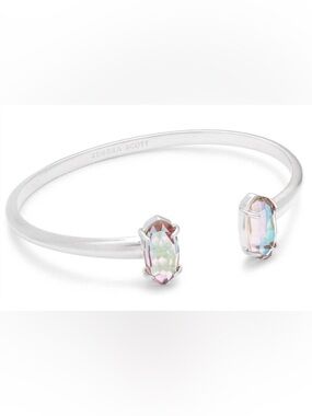 NWT [Kendra Scott] Edie Silver Open Cuff Bracelet Iridescent Dichroic Glass